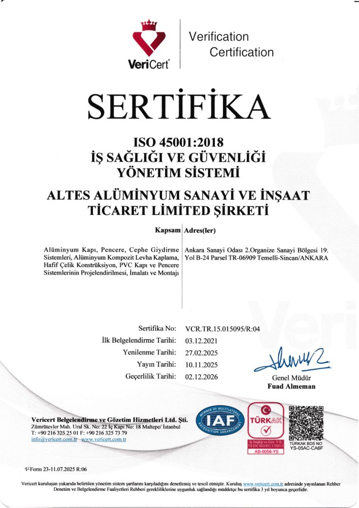 ISO 45001:2018 İş Sağlığı ve Güvenliği Yönetim Sistemi